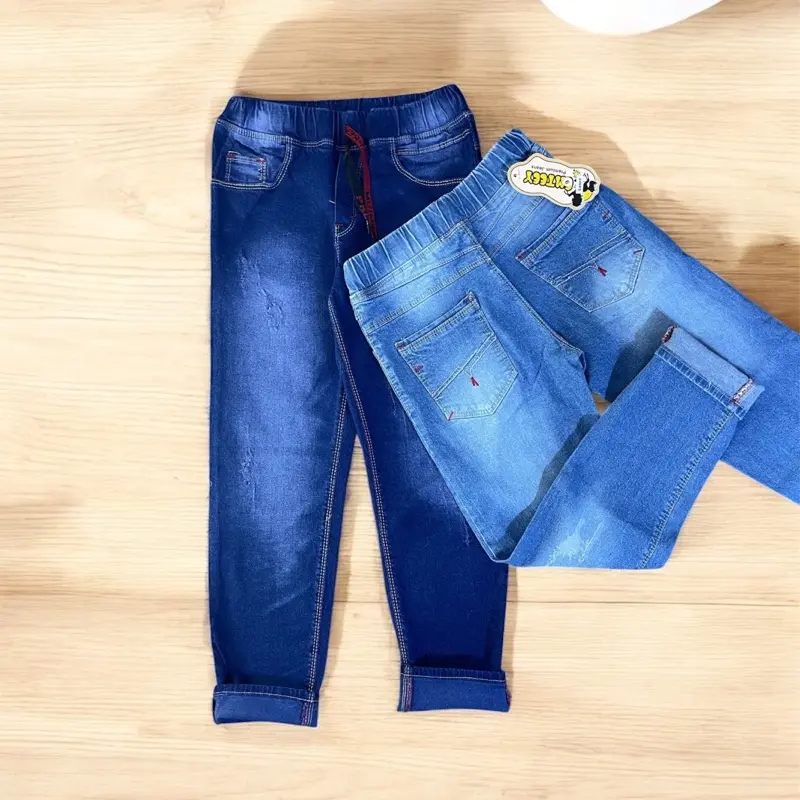Emteey Celana Jeans Sobek Anak Soft Jeans Lembut Melar Size 1-14 Tahun Fashion Denim Bahan Nyaman Pinggang Karet Model Trendi - Bayi 0