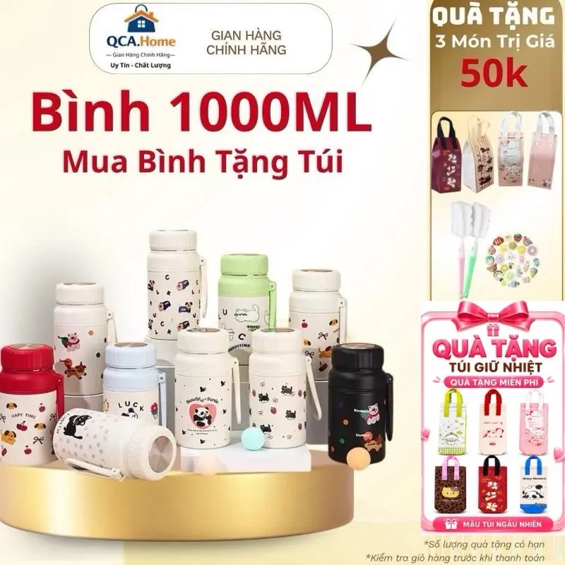 【Hot Tặng Túi Giữ Nhiệt 】 Bình Nước Lucky 1000ML Kèm Lọc Trà - Bình Nước 1L
