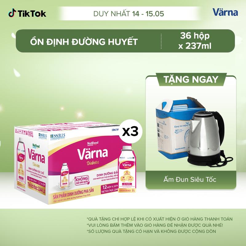 Combo 3 thùng 12 Sữa Bột Pha Sẵn Varna Diabetes - Hỗ Trợ Ổn Định Đường Huyết (36 hộp x 237ml) 2