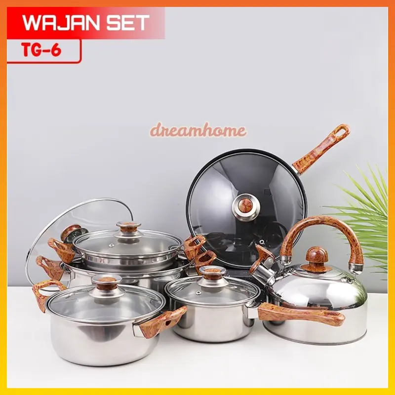 Panci Teko Set Stainless Steel 12 Pcs Anti Lengket Panci Teflon Cookware Frypan Saucepan 0