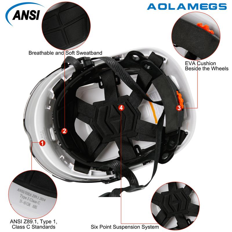 AOLAMEGS CE Construction Safety Helmet with Black Sunglasses Goggles,Safety Protection,Outdoor Mountain Climbing Rescue Construction Site,Waterproof, Sweatproof, Shockproof,Adjustable Size 4