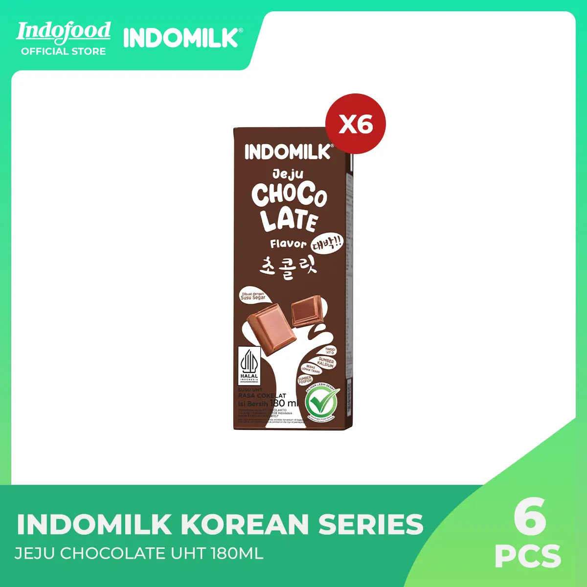 6 PCS - Indomilk Susu UHT Jeju Chocolate 180ml