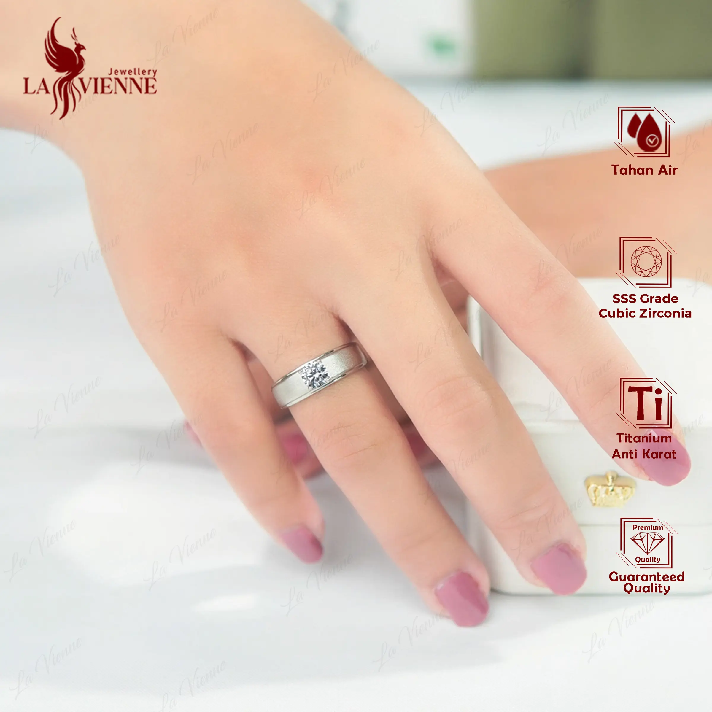 [ Beli 2 Produk Apapun Gratis 1 ] La Vienne - Vivinia - Cincin Couple - Cincin Titanium Wanita Anti Karat Aesthetic - Perhiasan Elegan Cantik Mewah Simple Rings