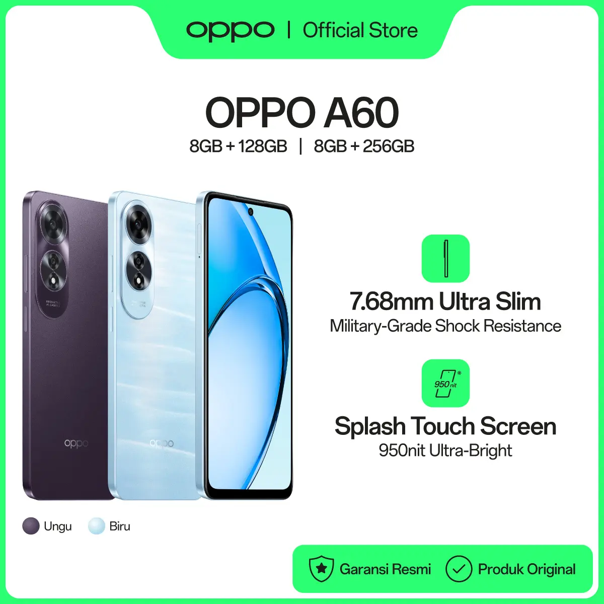 OPPO A60 8GB+8GB/128GB & 256GB [Military-Grade Shock Resistance, Snapdragon 680, 45W SUPERVOOC, Dual Stereo Speakers]