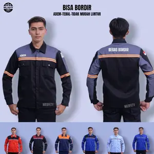 HITAM ABU - Workware & Uniform Atasan Baju seragam kerja Lengan panjang Wearpack Safety k3 Bahan ADEM dan TEBAL Bordir