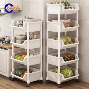 Rak buku rak dapur susun rak dorong 5 susun dengan roda Rak buku rak dapur susun rak dorong 5 susun dengan roda