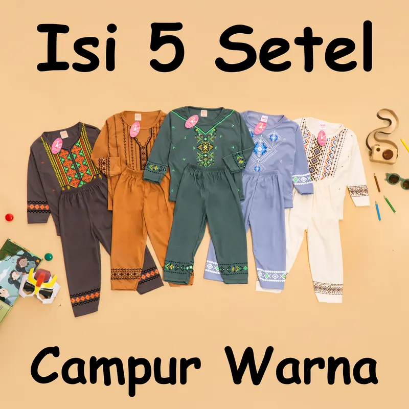 (ISI 5 SETEL) Setelan Anak Koko Baju Koko Muslim Wear/ Baju Anak Laki Laki / Baju Lebaran/ Setelan Bayi Laki Laki / Baju Anak Anak / Pakaian Bayi Usia 1 - 7 Tahun 0