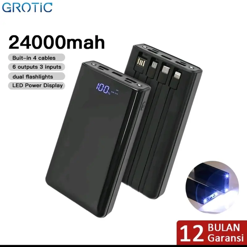 power Bank 24000 mAh.6 output 3 input with LED. Baterai 0