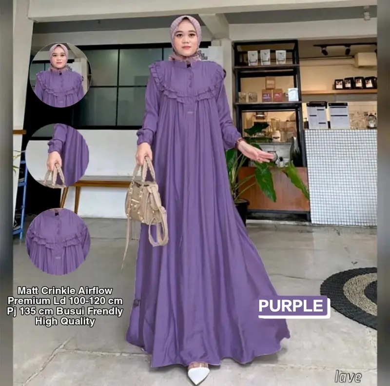 COD !! Gamis Wanita Crinkle Airflow Premium Kekinian - Gamis Polos Jumbo 1