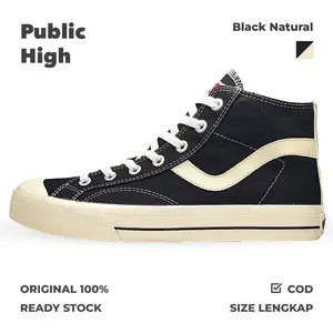 Ventela Public High Black Natural | Sepatu Vulcanized | Sepatu Sneakers Pria Wanita Vulcanized | Original 100% | Produk Lokal | Produk Indonesia | Gaya | Sekolah | Kampus | Santai | Semi Formal | Formal | Kantor Sneaker Casual Shoes