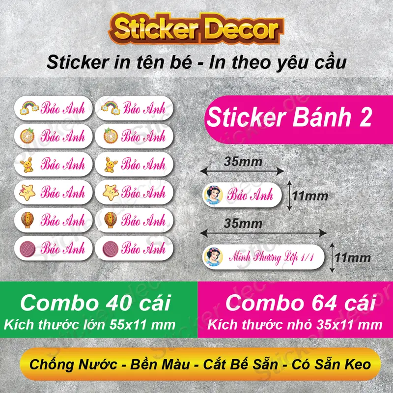 64 STICKER CÓ IN TÊN BÉ Dùng Để Dán Dụng Cụ Học Tập Không Bị Thất Lạc 7