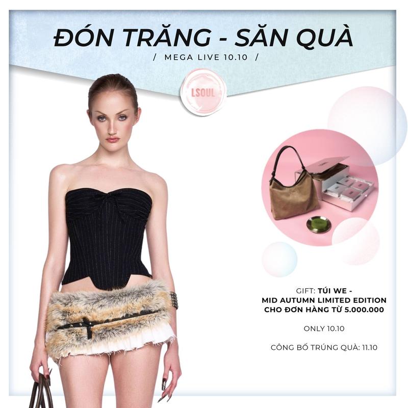 [Tặng hộp] LSOUL - Jinx Top Áo Corset Sọc Thiết Kế Đan Dây Và Sweeney Skirt Chân Váy Lông Mềm Phối Kaki Không Kèm Đai