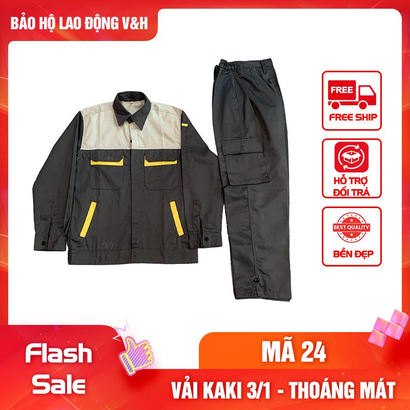 Quần Áo Bảo Hộ Lao Động Nam Dài Tay Mã 24 Cúc Khóa Kéo Có Cổ Sơ Mi Quần Túi Hộp Vải Kaki 3/1 Dày Dặn Bền Bỉ Thoáng Mát Chống Nắng Nóng Tốt Size 5-10 Phù Hợp Tất Cả Công Nhân Kỹ Sư Việt Nam
