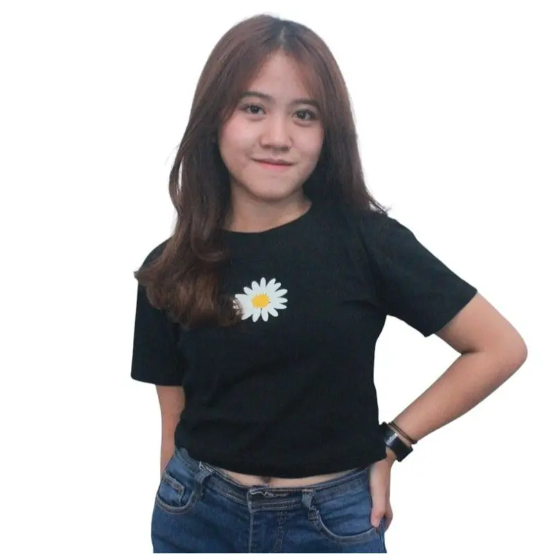 FLAVIO CROP TOP KAOS POLOS BASIC TEE WANITA KAOS POLOS LENGAN PENDEK BUNGA MATAHARI Santai Atasan Hitam Nyaman baju  crop baju  wanita baju  baby  tee  wanita Motif kaos  slim  fit  wanita 2