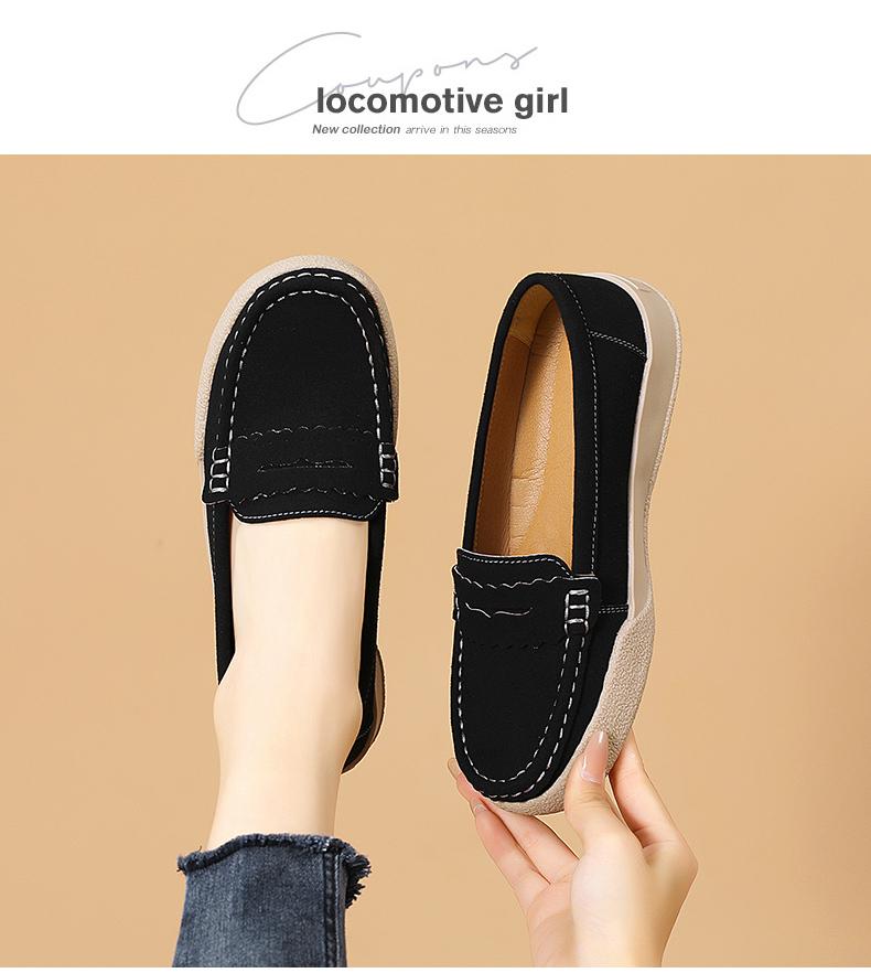 Product Introduction of Giày Da Lộn Cổ Điển Cho Nữ, Giày Đế Mềm, Giày Trượt Chân, Thường Ngày Round Toe Flat Heel (1 cm or less) Shoes Thun 23