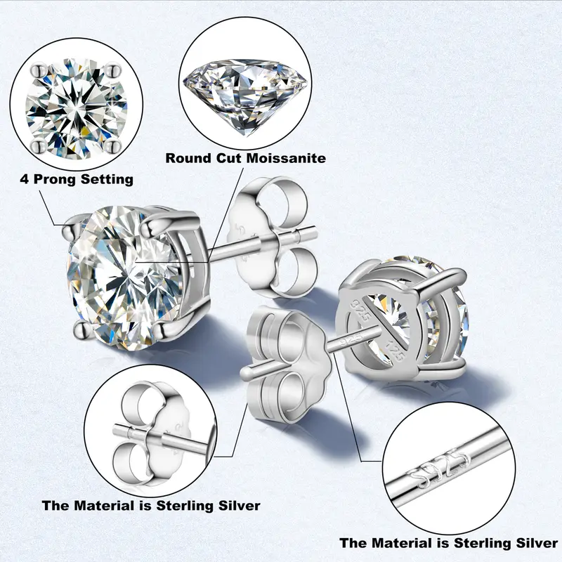 【#2】0.1-2ct Moissanite Earrings For Women 925 Sterling Silver Stud Earring Men Hip Hop Jewelry Couple Gift 3