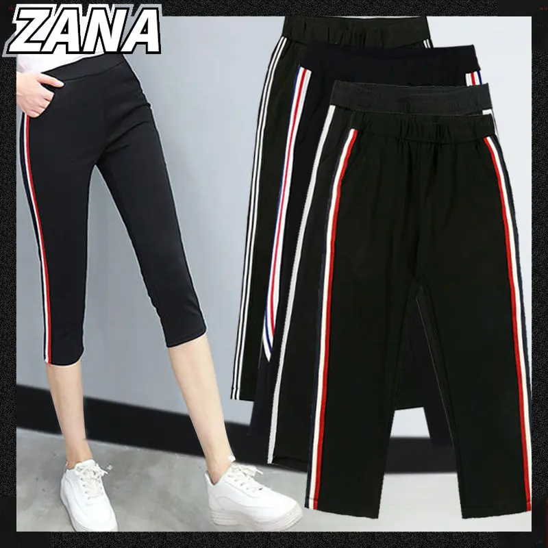 ZANA  Women Cropped Trousers Stretch Sports Casual Pants  Stretchable Leggings White Pants for Women Plus Size Stretchable M L XL 2XL 3XL 4XL 5XL