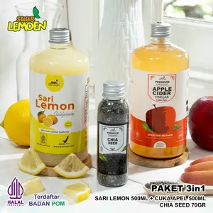 SUUR LEMOEN Paket Cuka Apel 500 ml Sari Lemon 500 ml Chia Seeds 70gr