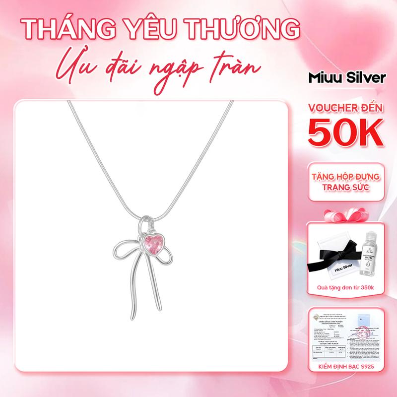 Dây chuyền nữ, vòng cổ bạc Vivian Bow đá thạch anh hồng Miuu Silver