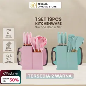 TEXANIA SPATULA SILIKON SET PREMIUM INCLUDE TALENAN 19PCS KITCHENWARE Silicone Utensil Set PFOA Food Grade Mudah Disimpan Tahan Suhu Tinggi Tersedia 2 Warna