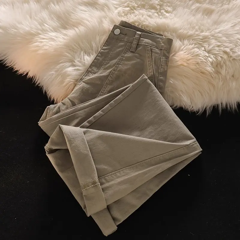 【Luck wanita】Cargo Jeans khaki Highwaist Loose Celana Jeans Wanita Korea style (realpict) 1