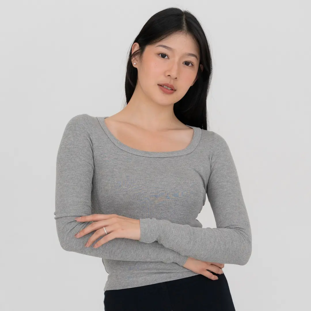 Bella Top - Atasan Rib Knit Wanita Korean Top Baju Wanita Lengan Panjang Basic Long Sleeve