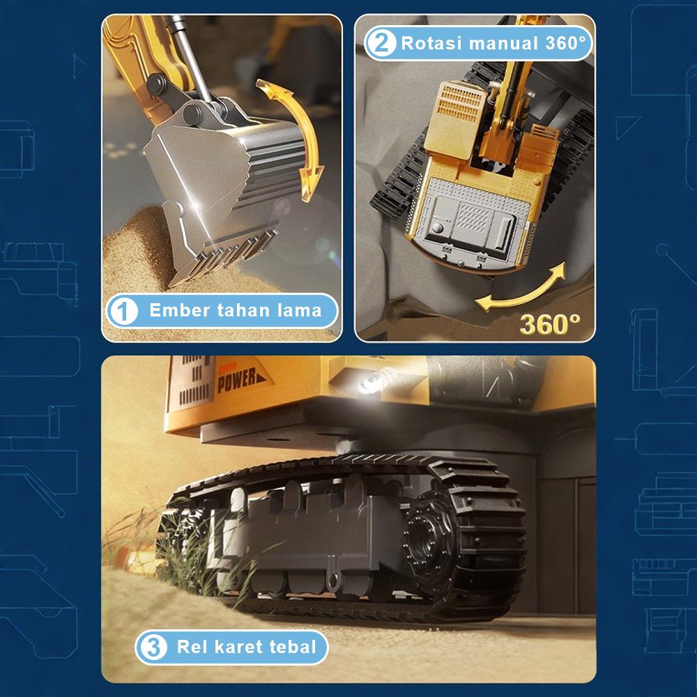 QQbaby RC Ekskavator Semprot Asap 6 Saluran Baterai 3.7V 1200mAh Mainan Alat Berat Anak dengan Lampu LED dan Suara Hidrolik