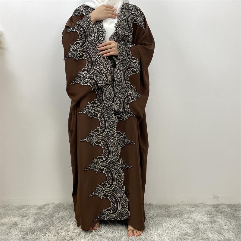 Product Introduction of 1417#  Modern Dubai Embroidery Big Cuff Nida Batwing Sleeve Modest Fashion Butterfly Abaya 9
