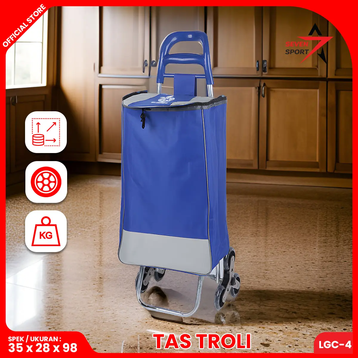 SEVEN SPORT - Tas Troli Belanja Duduk 3 Roda Dudukan Trolley Bag  LGC-4