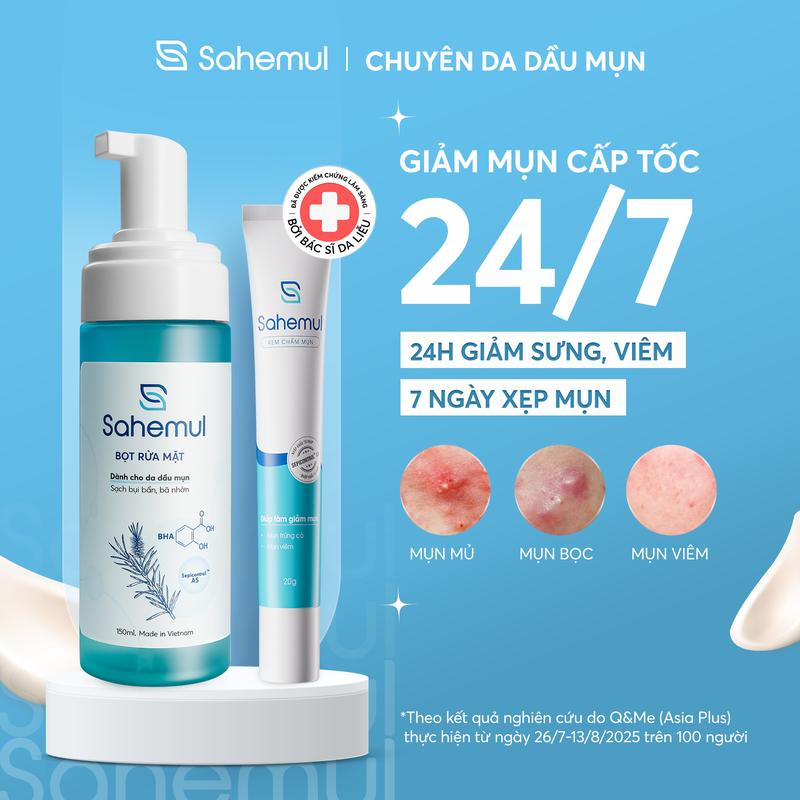  COMBO Kem Mụn Anti Acne Skin Care Cream Sahemul 20gr Cho Da Mụn & Bọt Rửa Mặt Facial Foam Sahemul 150ml hỗ trợ Làm Đẹp Da Chăm Sóc Da hỗ trợ Giảm Mụn 