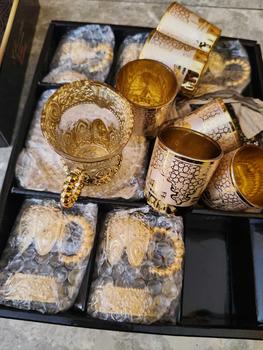 Product Review of SET CANGKIR + TATAKAN arab kombinasi gold gelas turki CANGKIR TEH arab Tea set bahan kaca isi 6 set from W**a 0