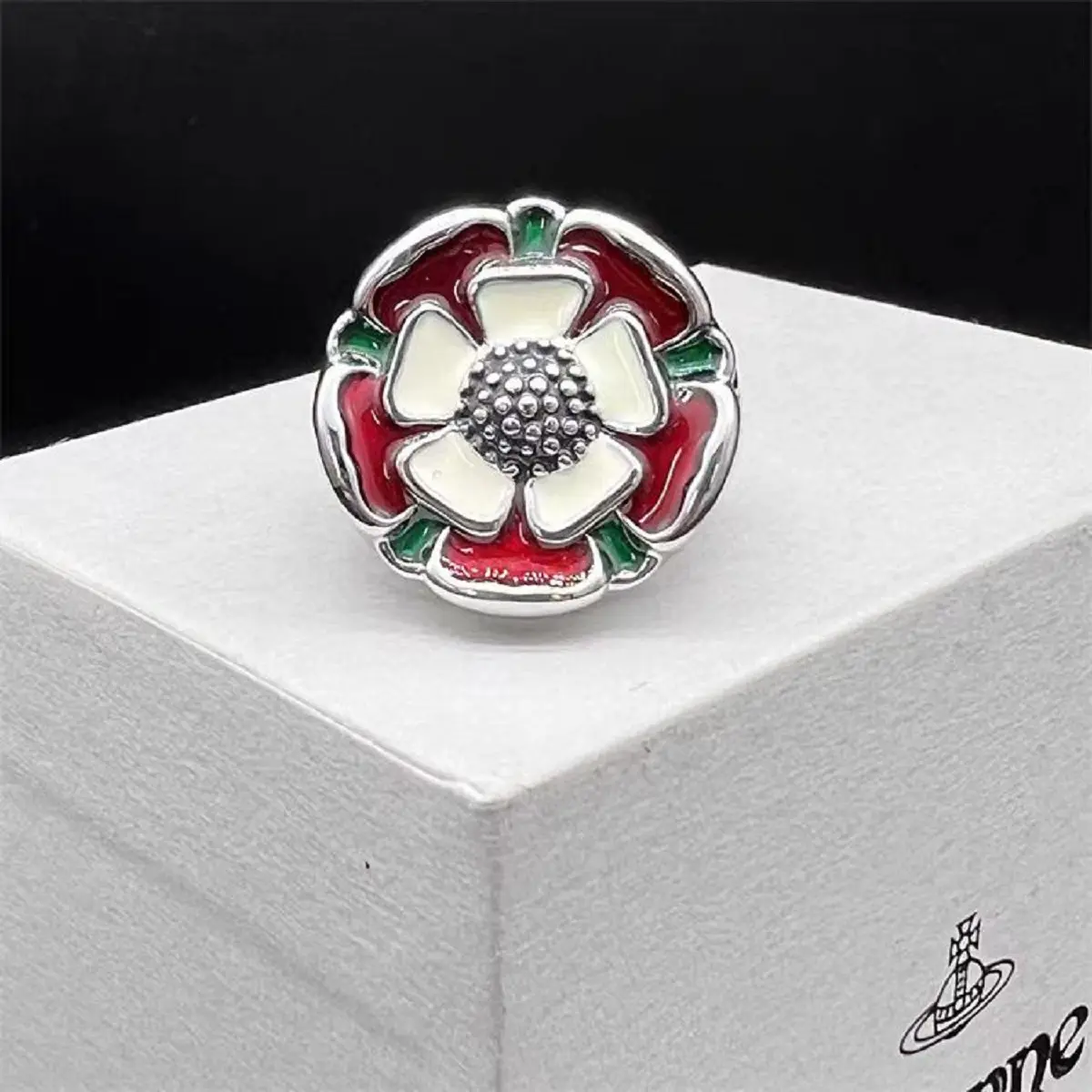Lux Co. Vintage Multi-coloured Flower Design Silver Ring