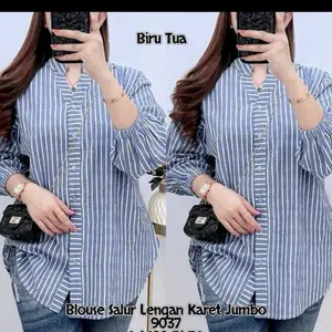 Blouse Salur / Atasan Kemeja Casual Motif Salur / Kemeja Salur Polyester Wanita Kekinan /Fashion Wanita Modern vintage korean style Baju Katun Kancing Formal Stripe Garis Panjang Pendek8