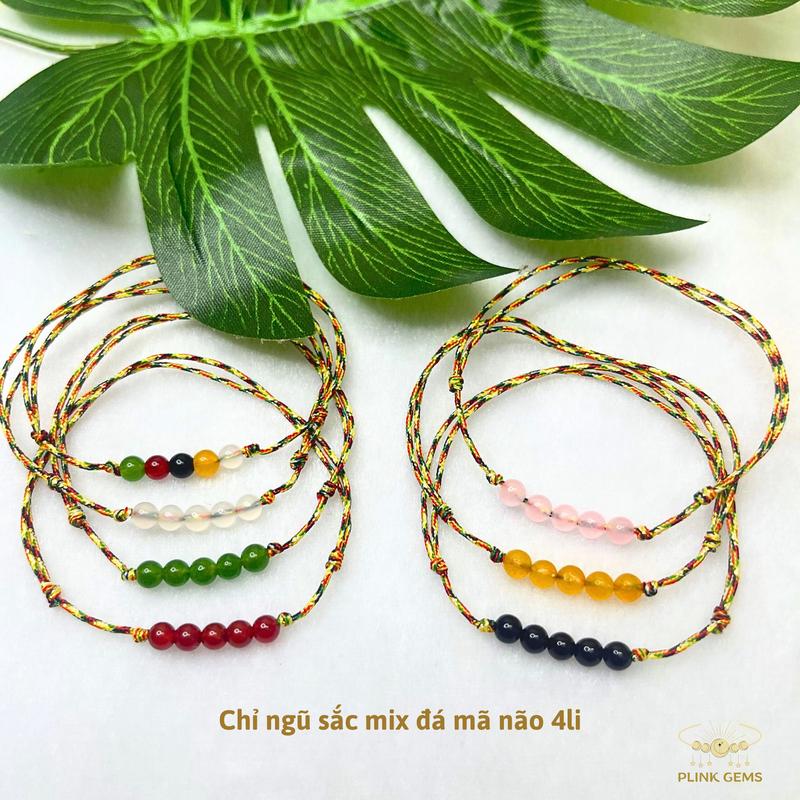   Vòng tay  chỉ ngũ sắc bình an may mắn mix đá 4li charm bạc s925 vòng đá năng lượng vòng phong  thủy Plink Gems 