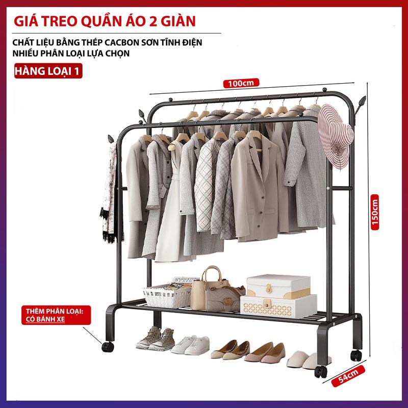 Kệ Treo Quần Áo Đa Năng Giá Để Quần Áo 2 Giàn Loại 1 Đựng Đồ Kệ Treo Quần Áo Lắp Ráp Đơn Giản Tiện Lợi Hiện Đại