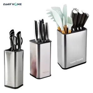 Tempat Pisau Dapur Stainless Steel dengan Rak Slot Gunting Spatula Sutil Stand Tool Knife Holder Kitchenware