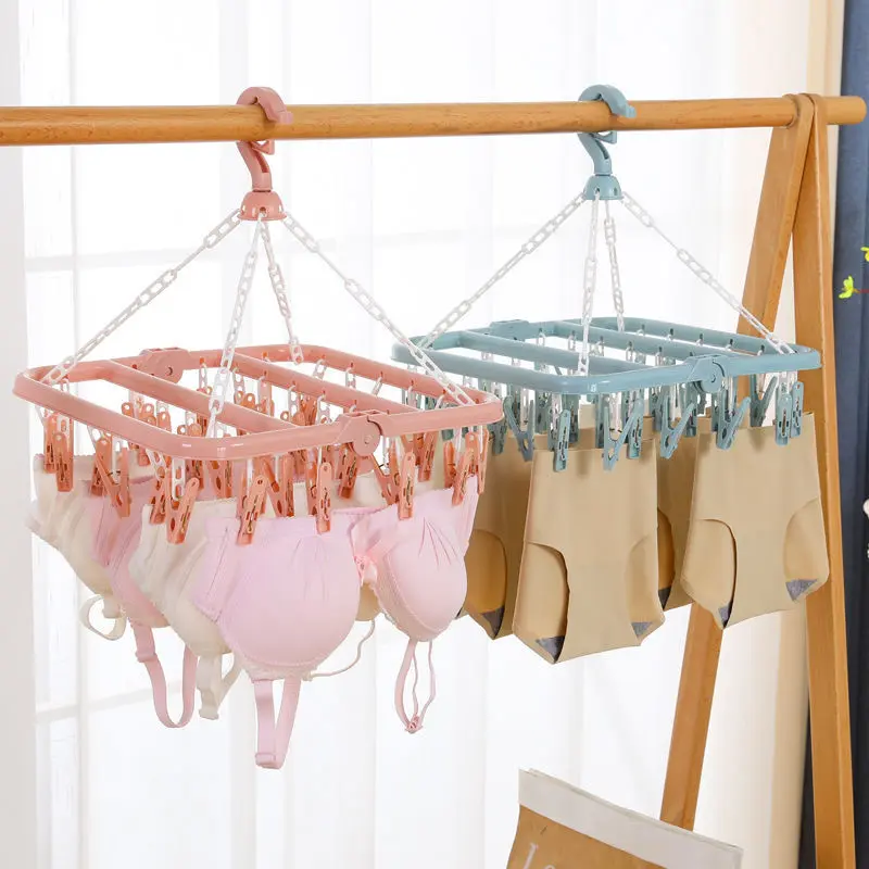 Móc Treo Máy Sấy Quần Áo Gấp Gọn, 32 Kẹp, Chống Gió, Cho Tất Và Đồ Lót, Giá Phơi Đồ, Thích Hợp Cho Đồ Gia Dụng, Cho Trẻ Em Và Người Lớn, Có Thể Được Sử Dụng Làm Giá Đựng Đồ Hoặc Giặt Là 1