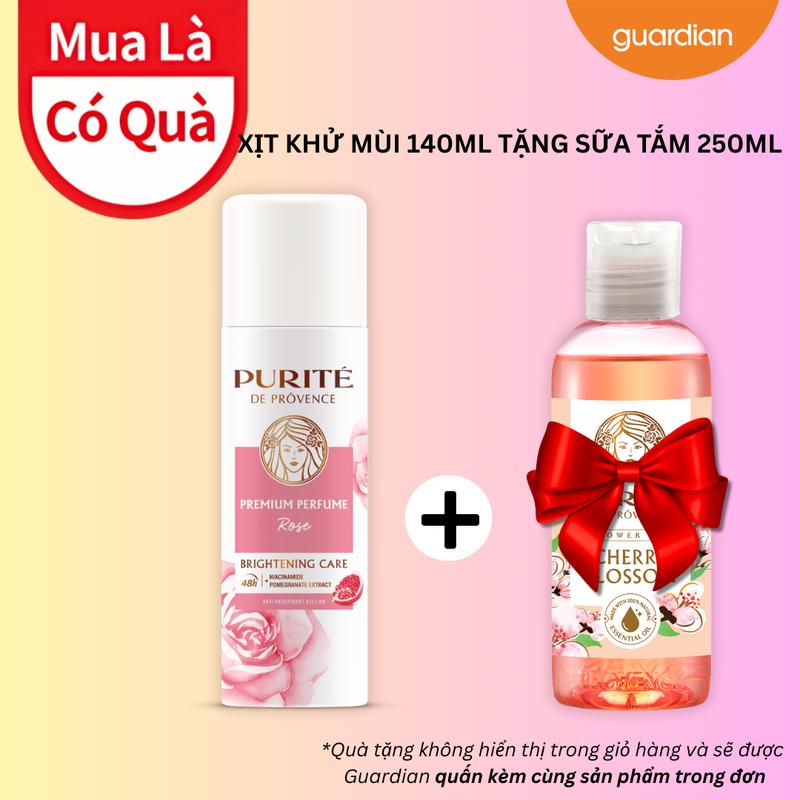 Combo Xịt Khử Mùi Sáng Da Và Se Khít Lỗ Chân Lông Hương Hoa Hồng 140ml Và Sữa Tắm Thiên Nhiên Purite Hương Anh Đào 60ml