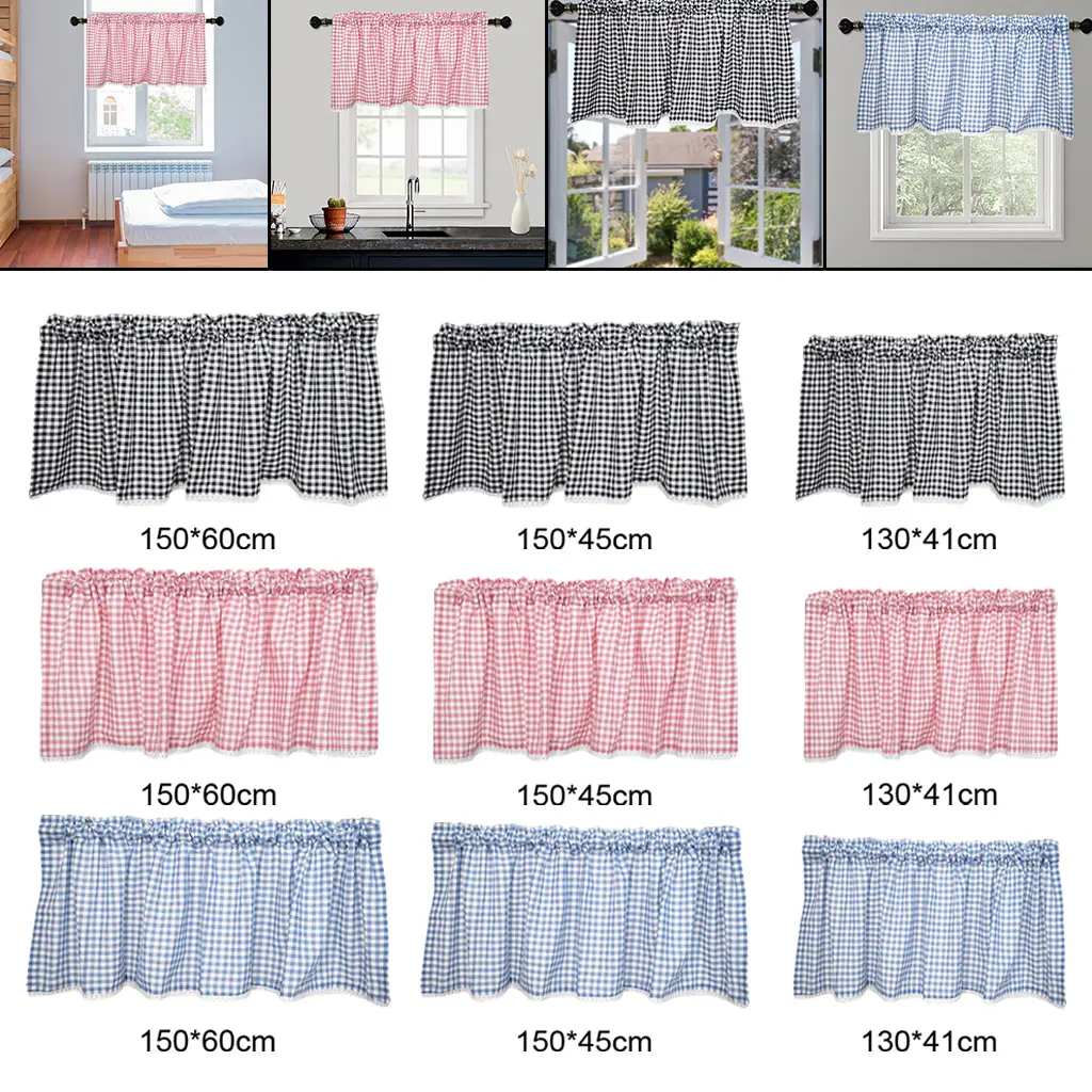 Window Tier Curtains Buffalo Check Short Curtain for Bathroom Kitchen Window Covering Kitchen Cafe Half Curtains Plaid Bedroom Pub Shade Cover Balcony Window Drape Valance Shade Rustic