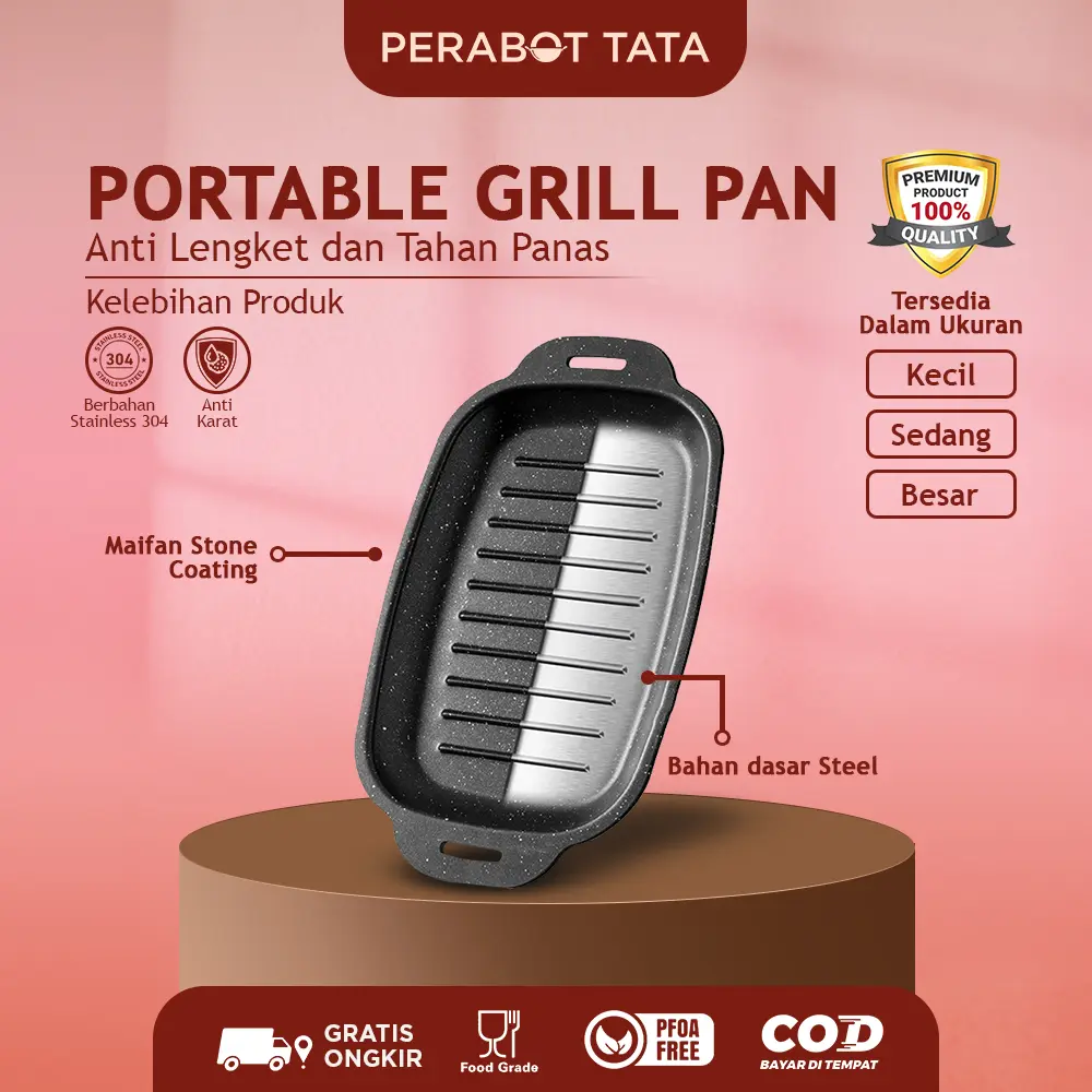 Grill Pan Korean BBQ Premium Portable Anti Lengket Wajan Panggangan BBQ Panjang Pemanggang Portabel