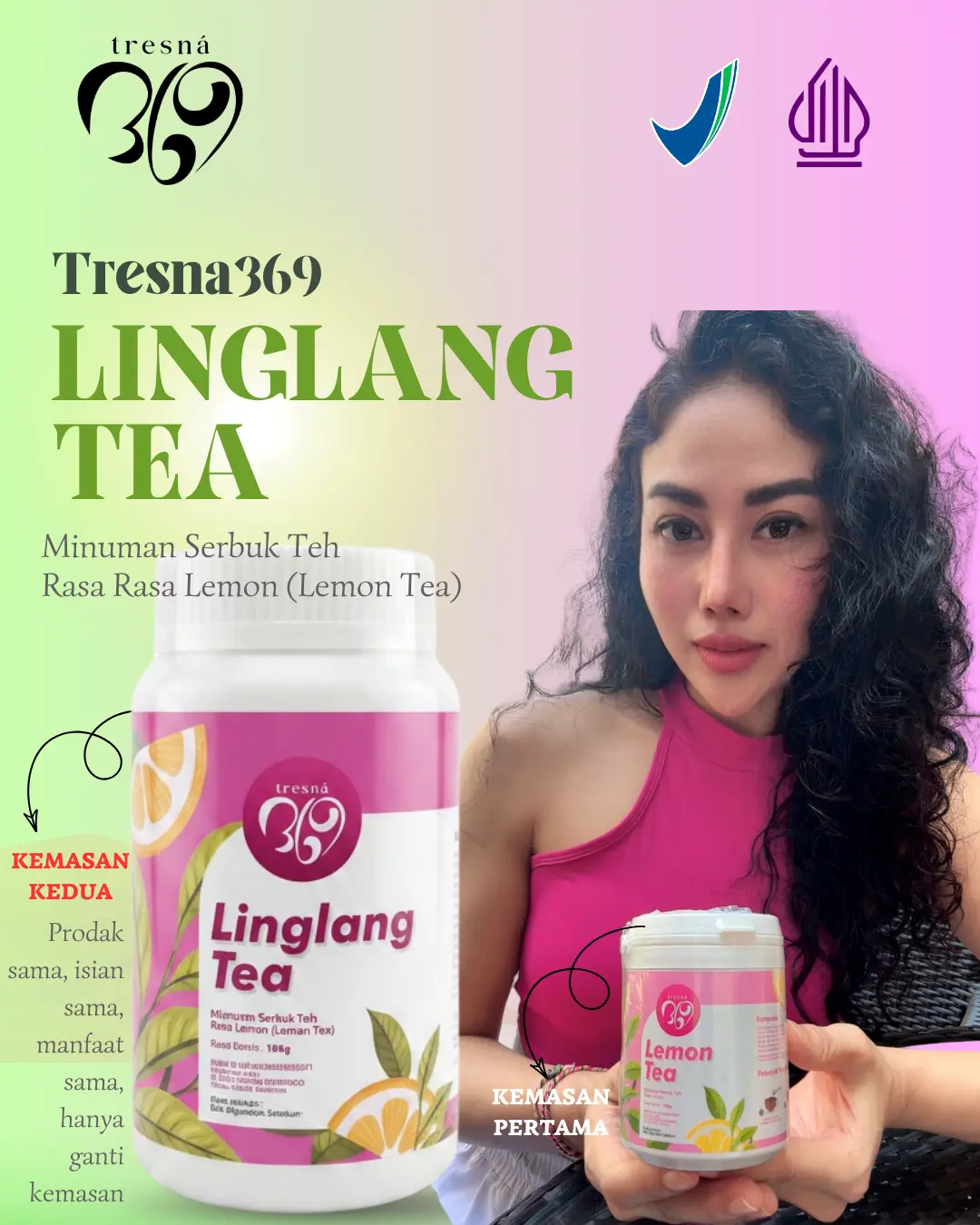 LINGLANG TEA Tresna369 Minuman Serbuk Teh Rasa Lemon (Lemon Tea) Segar dan Nikmat diminum Sehari-hari