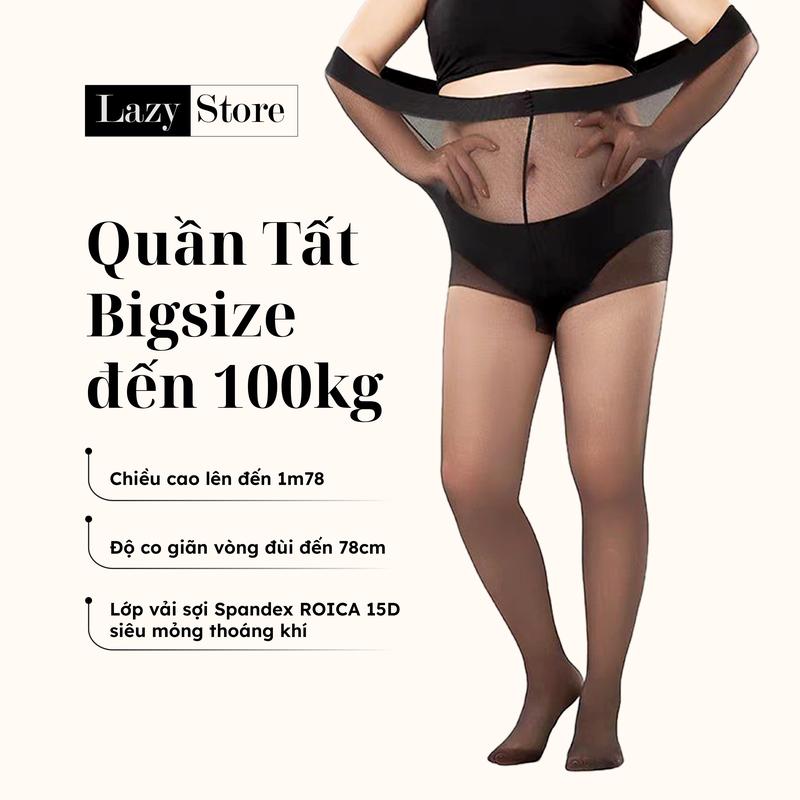 Mã T8 Lazy Store Quần Tất Bigisze Nữ Cỡ Đại 70-100Kg 15D Mỏng Nhẹ Co Giãn Mở Rộng Mông Hông Vòng Đùi Thật Chân Chống Xước Lớp Phủ Mịn Da