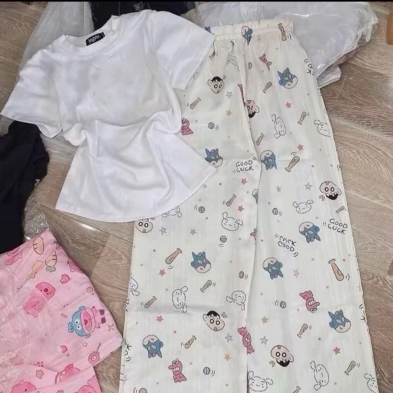  Set bộ áo thun ôm babytee chất tăm Hàn mix quần suông chất đủi gân in hoạt hình - Cậu bé Sin 