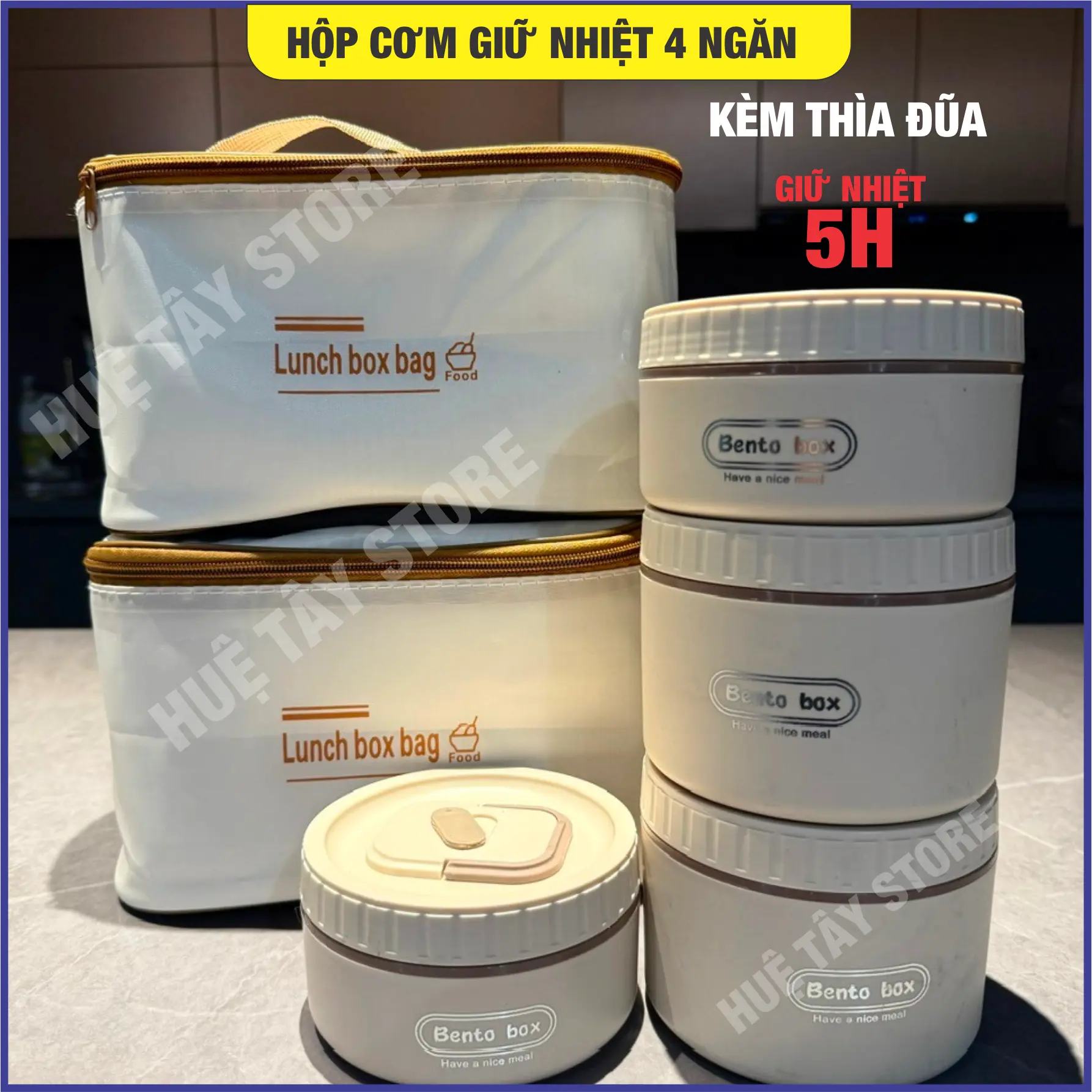 [KÈM TÚI + ĐŨA THÌA] Hộp cơm giữ nhiệt 4 ngăn, Hộp cơm văn phòng, cặp lồng đựng thức ăn