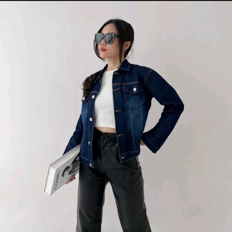 CupCakeGirl Jaket Jeans Melar Wanita Denim Stretch Bisa Melar Kasual Santai Klasik Navy Nyaman Bomber Variasi Blazer Cewek 2
