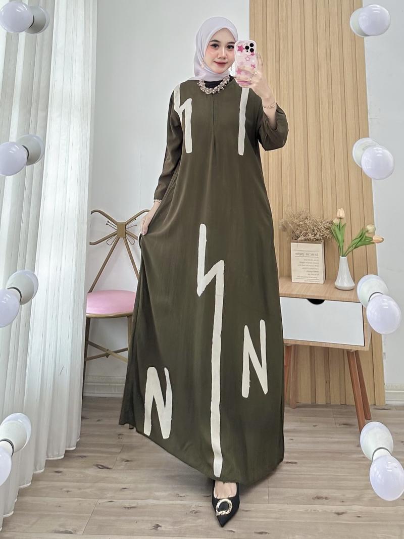 Product Introduction of dress maxi batik cap cetak semi gamis bahan rayon premium tebal busui Muslim Wanita Remaja Samping Midi 7