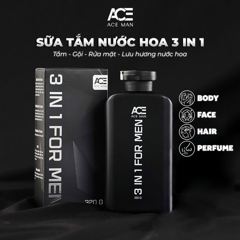  Sữa tắm 3IN 1 nam giới ACEMAN 320 G công nghệ Prebiotic sữa tắm hương nước hoa thơm lâu nam tính kết hợp tắm gội rửa mặt 