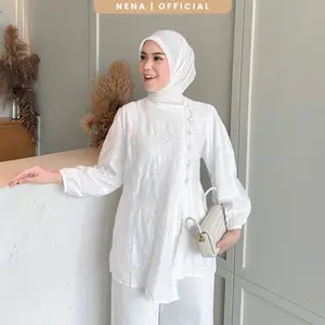 Nena Ezra Blouse Embroidery - Atasan Kebaya Renda Wanita Lace Up Fitted Tali - Linen Bordir