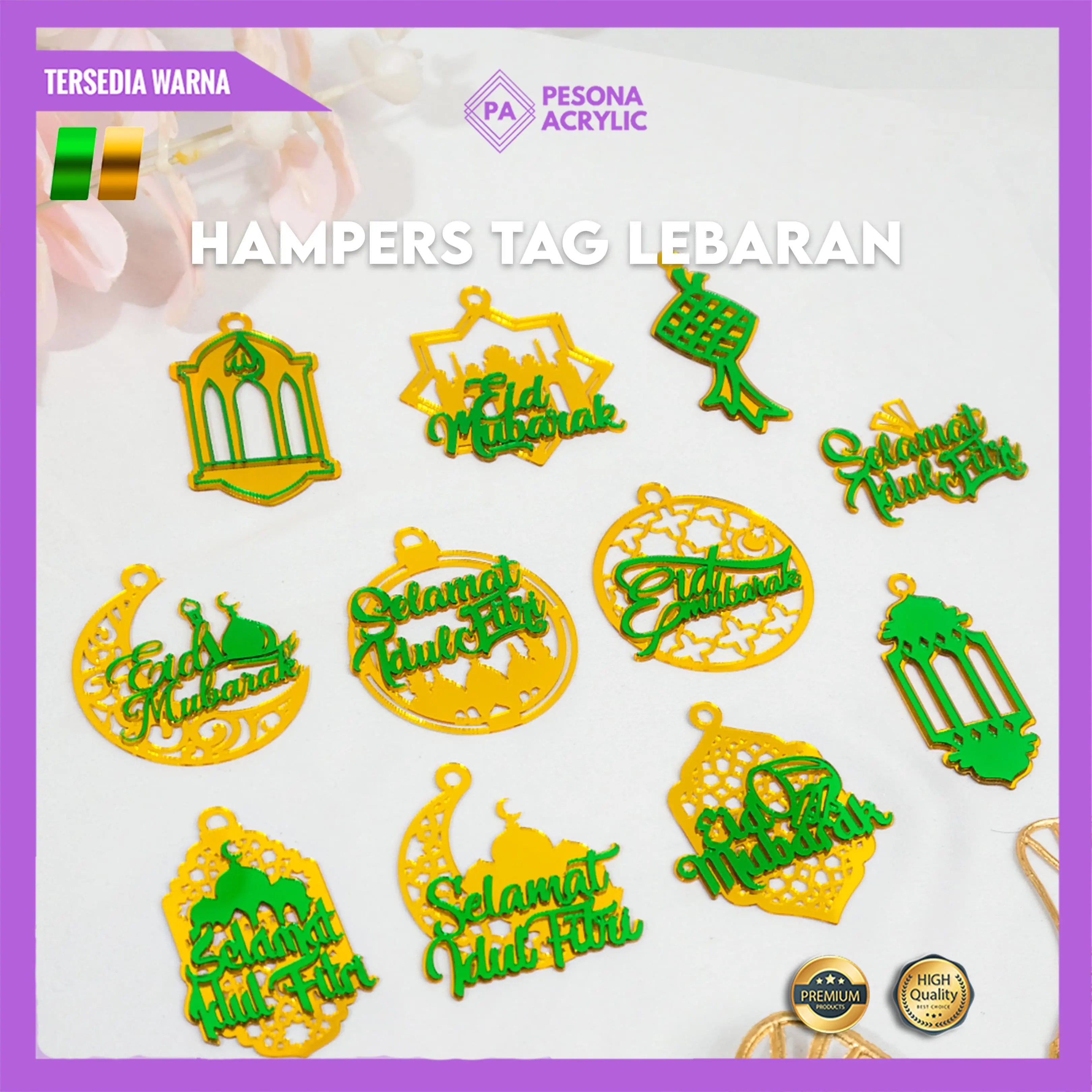Hampers Tag Lebaran Idul Fitri Acrylic Gold Mirror Hiasan - Model 2 Layer