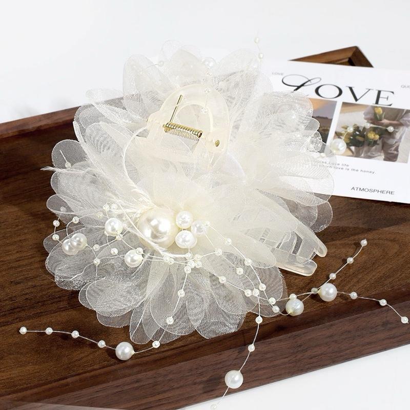  Kẹp hoa mẫu đơn tua rua lông vũ mới sang trọng Mei Tóc Xinh Kẹp tóc cột tóc cài tóc xu hướng 